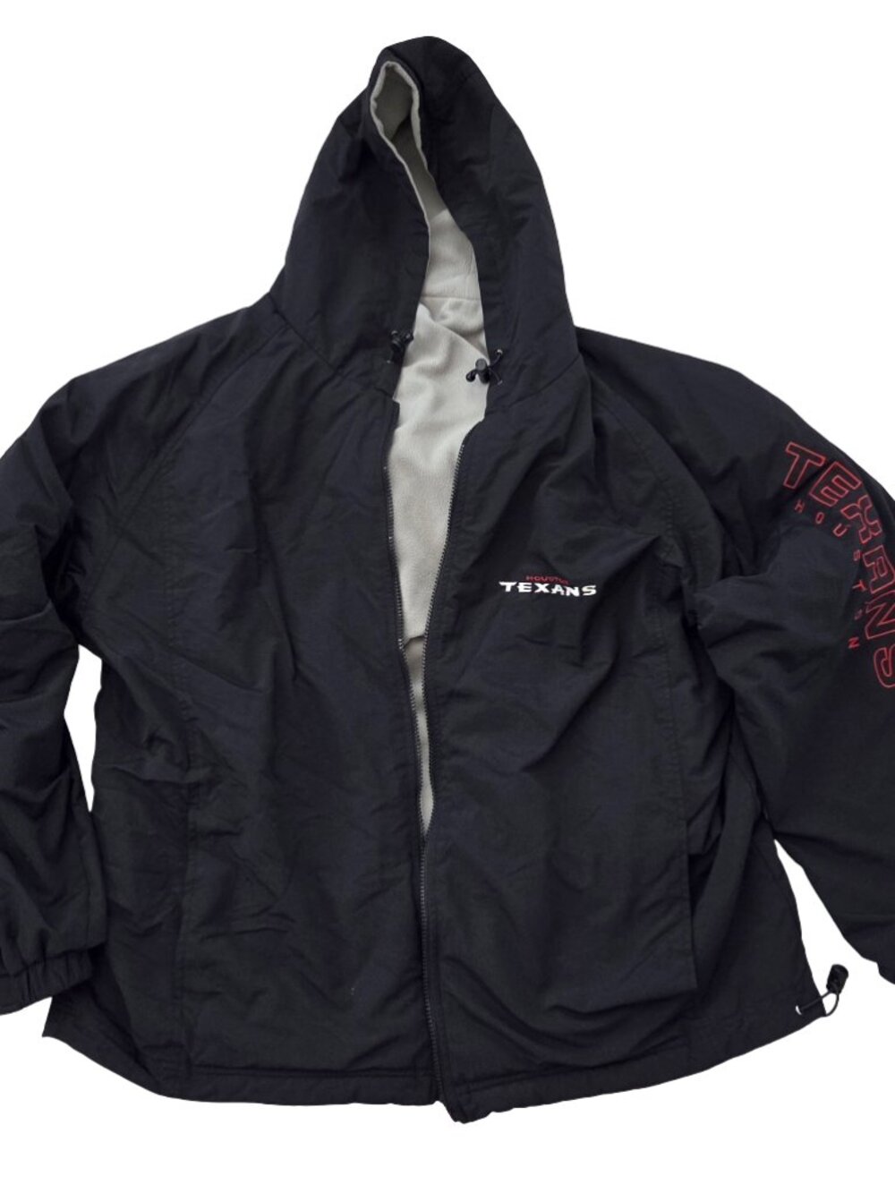 Houston Texans NFL Reversible Fleece Jacket Mens XL Black Gray Hooded Flaw